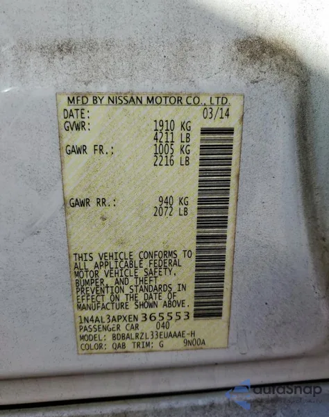 2014 Nissan Altima 2.5 z USA, uszkodzony, nr VIN 1N4AL3APXEN365553